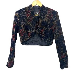 VTG CDC Evening Burnout Velvet Floral Bolero Jacket Cropped Shrug sz 6 Glam 90s
